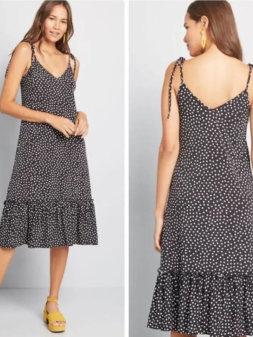 ModCloth It's a Go Tie Shoulder Polka Dot Midi Dress Medium NWT